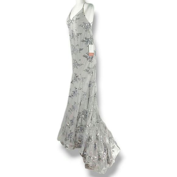 Stacees Mermaid Sequin Gown Court Train Silver Glam Prom Wedding Custom Size NWT - Picture 1 of 11
